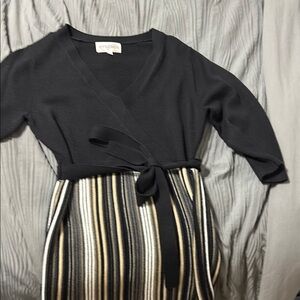 Studio Black Wrap Dress with Striped Skirt